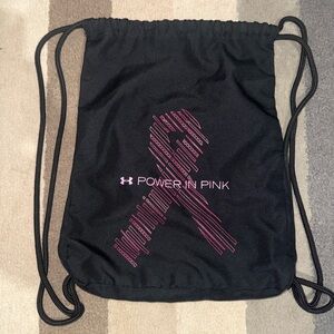 Under Armour Black Drawstring Backpack with Pink Ribbon Graphic